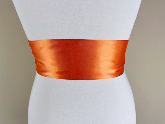 Wide Light Orange Satin Sash Belt by Satin Swank®