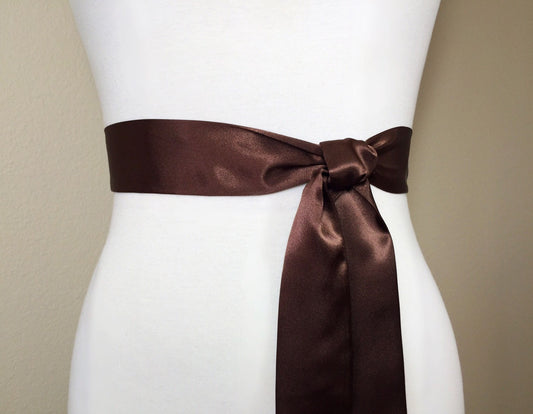 Chocolate Brown Sash, Chocolate Satin Sash Belt, Bridesmaid Sash, Brown Wedding Dress Sash, Bridal Sash, Brown Satin Sash, Satin Swank