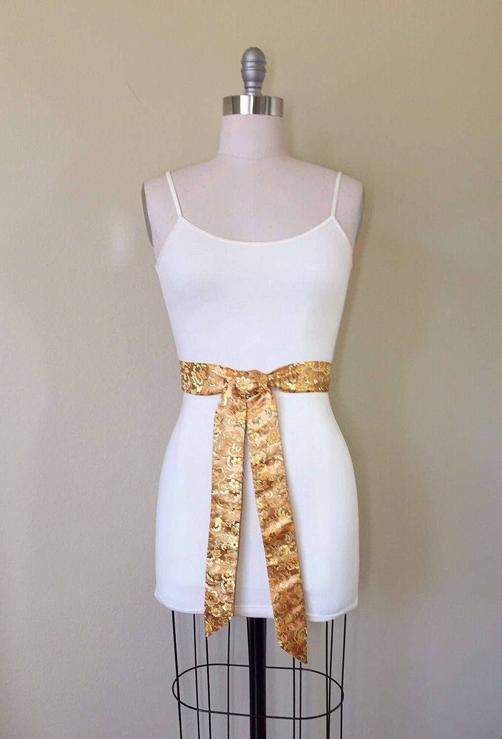 Asian Brocade Sash in Gold, Ornate Floral Sash in Gold Satin Brocade, Obi Wrap Belt, Kimono Sash, Chinese Floral Print Belt, Satin Swank