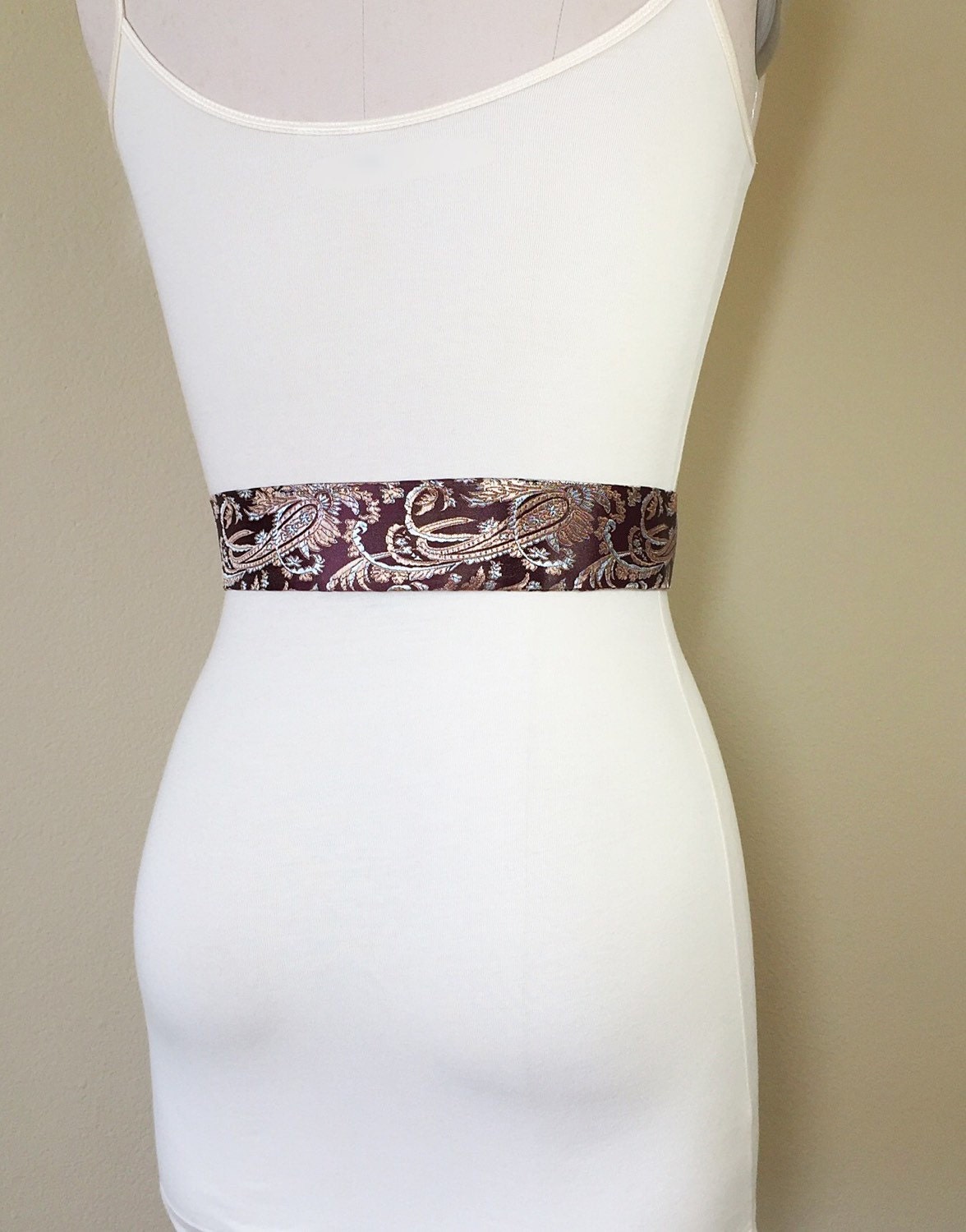 Asian Brocade Sash in Brown, Rose Gold & Silver, Paisley and Floral Sash in Satin Brocade, Obi Belt, Obi Sash, Floral Belt, Satin Swank