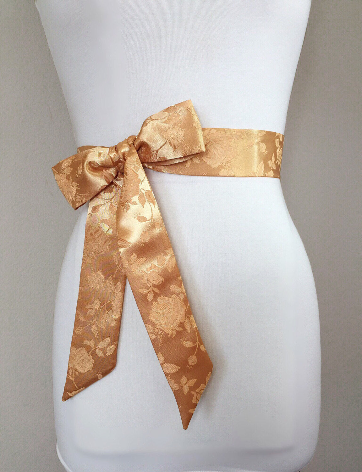 Dark Gold Satin Sash in Rose Jacquard, Gold Rose Sash, Brocade Gold Sash, Wedding Dress Sash, Bridesmaid Sash, Gold Wedding, Satin Swank