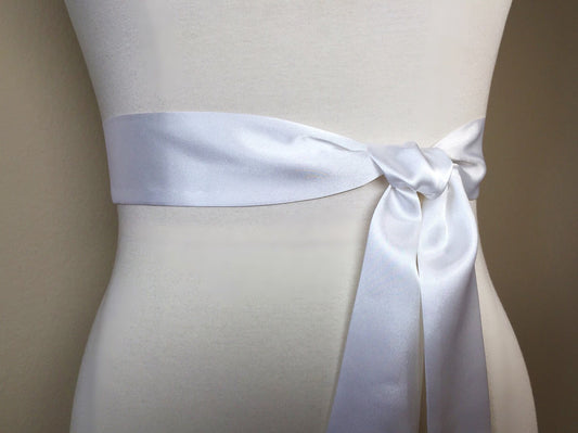 Narrow White Satin Sash, White Sash Belt, Bridesmaid Sash, White Wedding Dress Sash, Bridal Sash, Waist Sash, White Tie Belt, Satin Swank