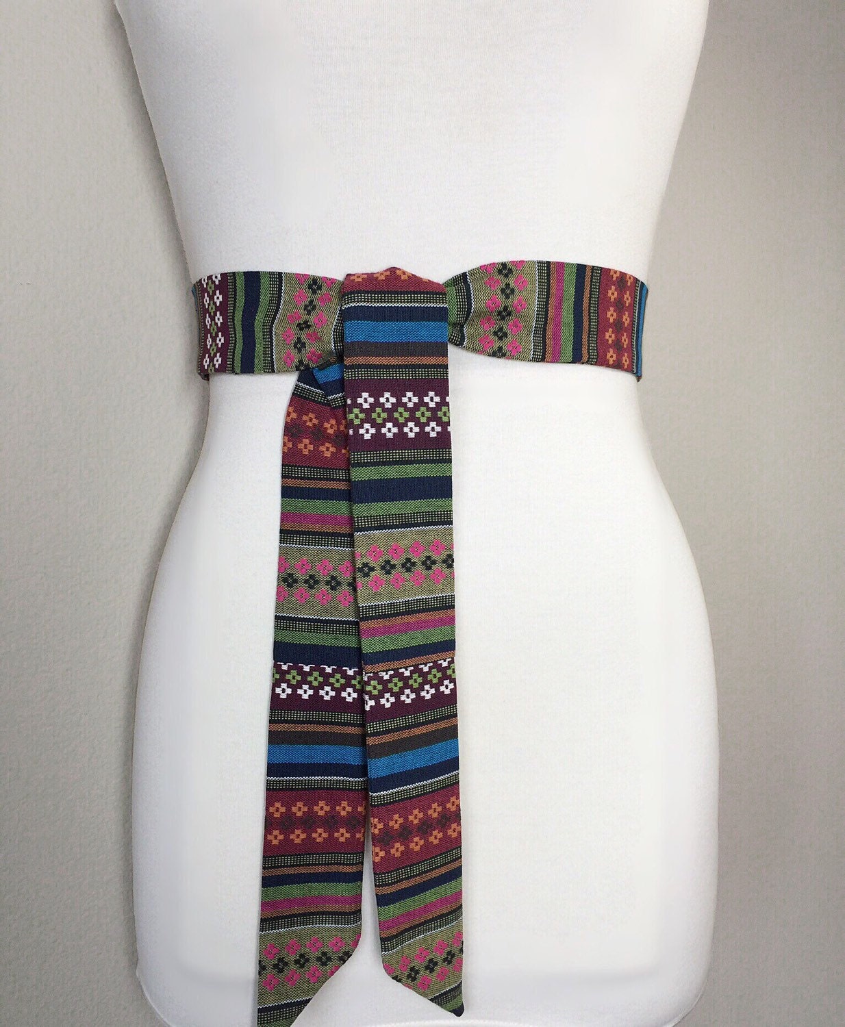 Woven Ethnic Print Sash, Aztec Sash, Tribal Sash, Native American Belt, Festival Accessories, Bohemian Waist Sash, Wrap Belt, Satin Swank