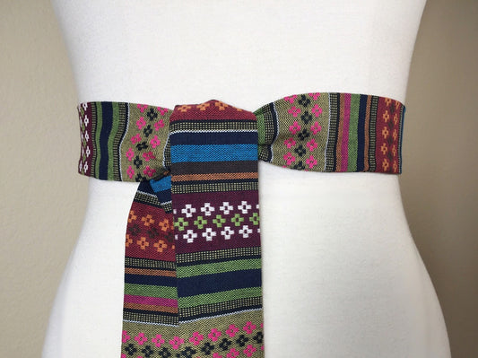 Woven Ethnic Print Sash, Aztec Sash, Tribal Sash, Native American Belt, Festival Accessories, Bohemian Waist Sash, Wrap Belt, Satin Swank