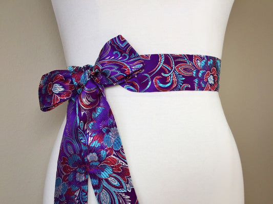 Purple Brocade Sash, Purple Sash in Chinese Brocade, Purple Satin Sash Belt, Waist Sash in Asian Brocade, Purple Obi Sash Belt, Satin Swank