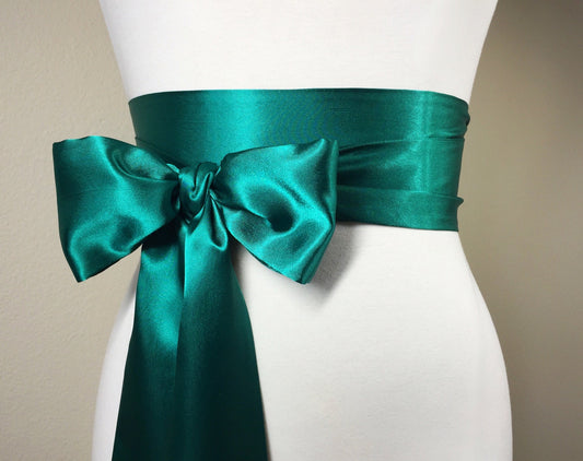 Emerald Green Sash, Emerald Satin Sash, Obi Belt, Emerald Green Satin Sash, Emerald Wedding Sash, Bridal Sash, Bridesmaid Sash, Satin Swank