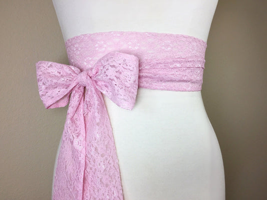 Rose Pink Lace Sash, Pink Wedding Dress Sash, Extra Long Lace Sash, Lace Pink Sash, Light Pink Wedding Sash, Rose Pink Lace Sash Satin Swank