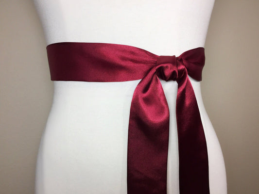 Narrow Burgundy Sash, Burgundy Satin Sash, Wine Sash Belt, Waist Sash, Wedding Sash, Bridal Sash, Burgundy Dress Sash, Satin Swank