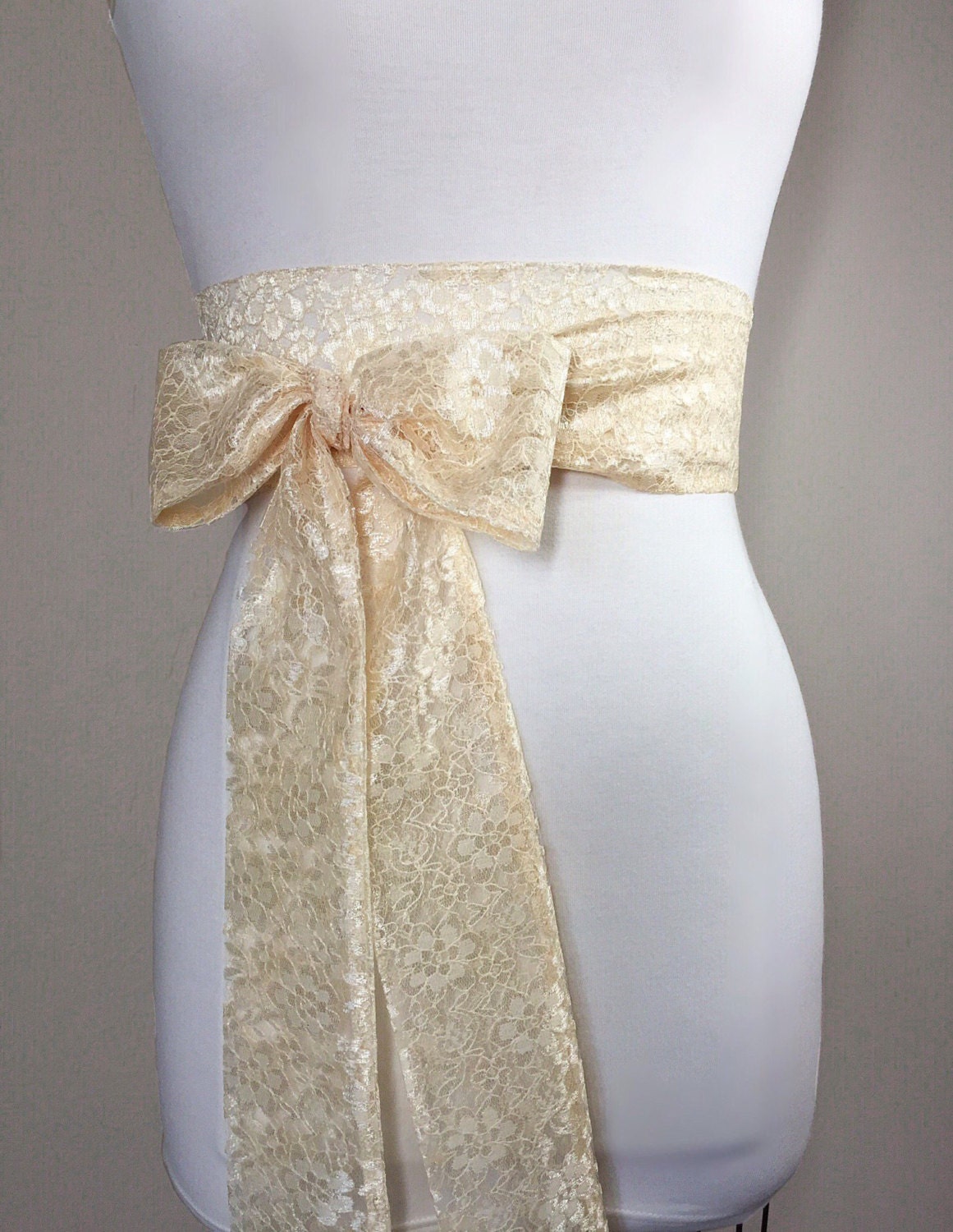 Extra Long Pale Gold Floral Lace Sash Belt by Satin Swank Extra Long Pale Gold Floral Lace Sash Belt by Satin Swank
