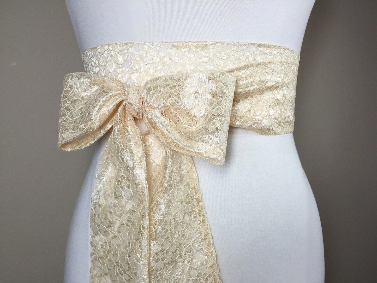 Pale Gold Lace Sash, Gold Wedding Dress Sash, Extra Long Lace Sash, Lace Gold Sash, Light Gold Wedding Sash, Gold Lace Obi Sash, Satin Swank