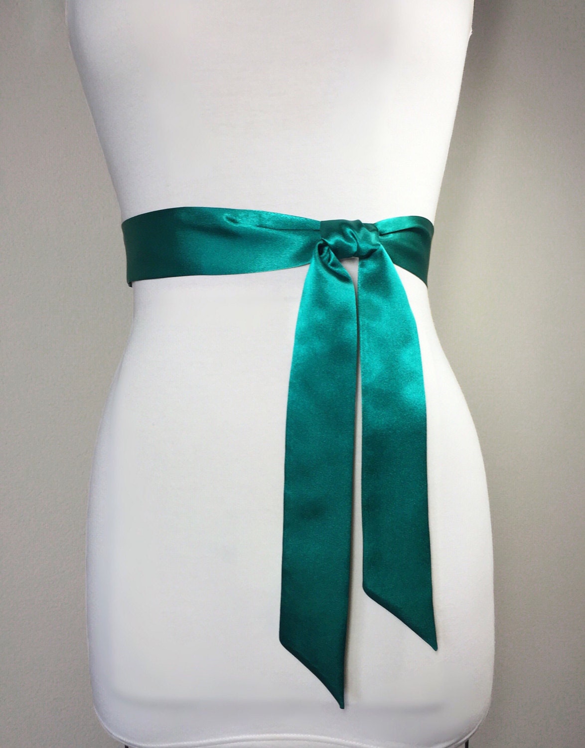 Narrow Emerald Green Satin Sash Belt by Satin Swank Narrow Emerald Green Satin Sash Belt by Satin Swank