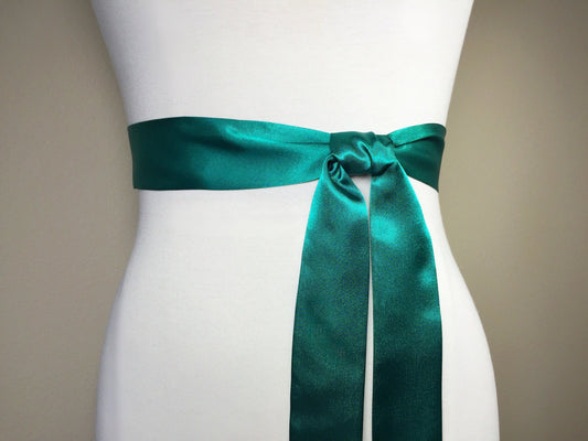 Narrow Emerald Green Sash, Emerald Green Satin Sash, Emerald Wedding Dress Sash, Emerald Green Bridal Sash, Wedding Gown Sash, Satin Swank