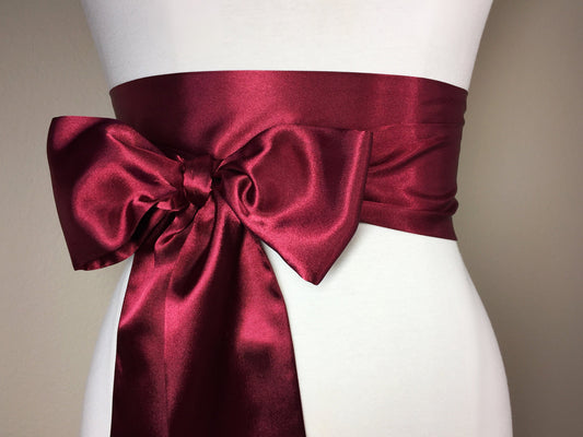 Burgundy Sash, Burgundy Satin Sash, Maroon Sash, Holiday Sash, Wine Sash Belt, Wrap Belt, Obi Belt, Wedding Sash, Bridal Sash, Satin Swank