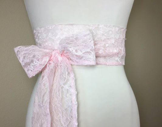 Blush Lace Sash, Blush Wedding Dress Sash, Extra Long Lace Sash, Lace Blush Pink Sash, Blush Wedding Sash, Blush Bridesmaid Sash Satin Swank