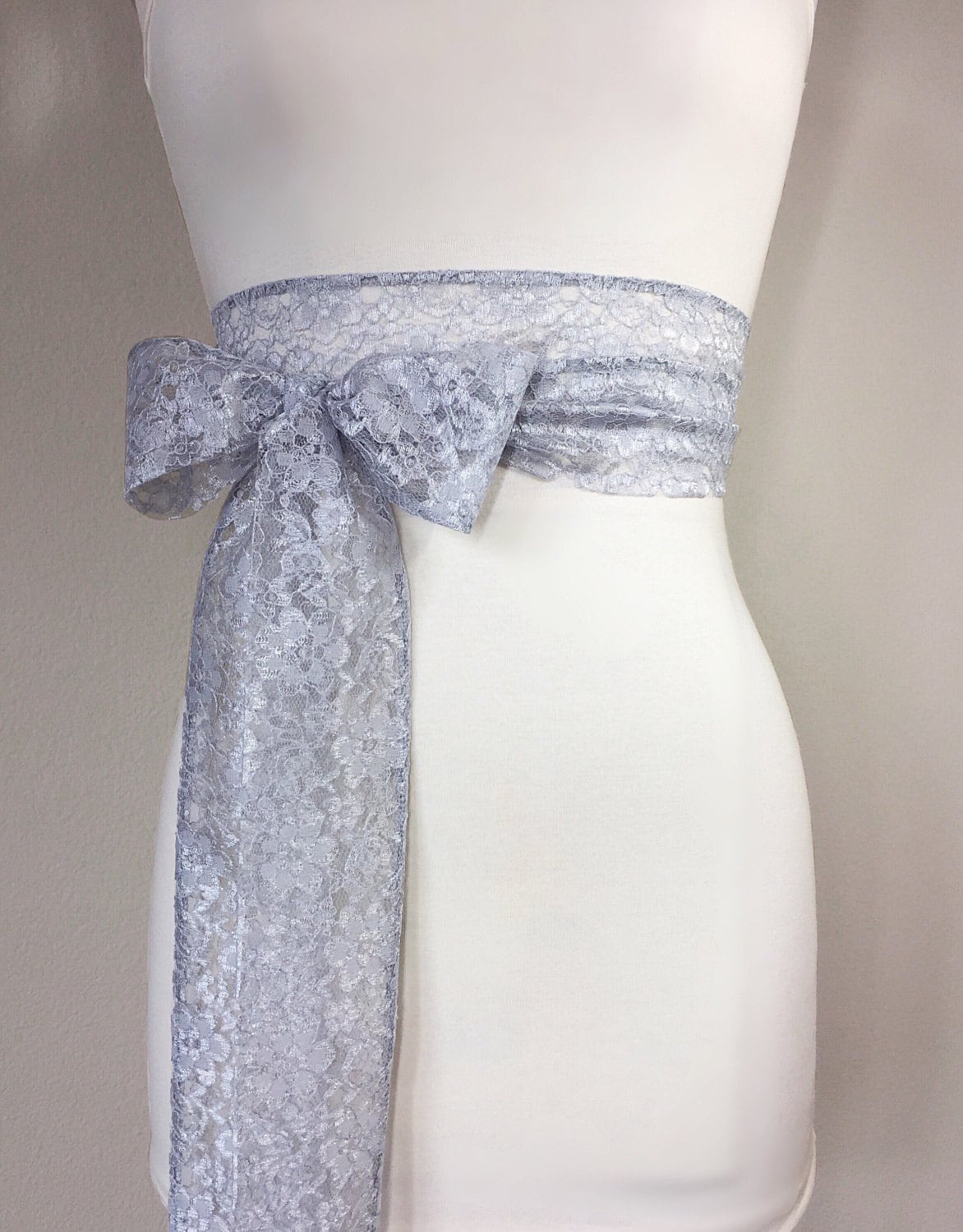 Silver Lace Sash, Silver Wedding Dress Sash, Extra Long Lace Sash, Lace Silver Sash, Light Gray Wedding Sash, Gray Lace Sash, Satin Swank