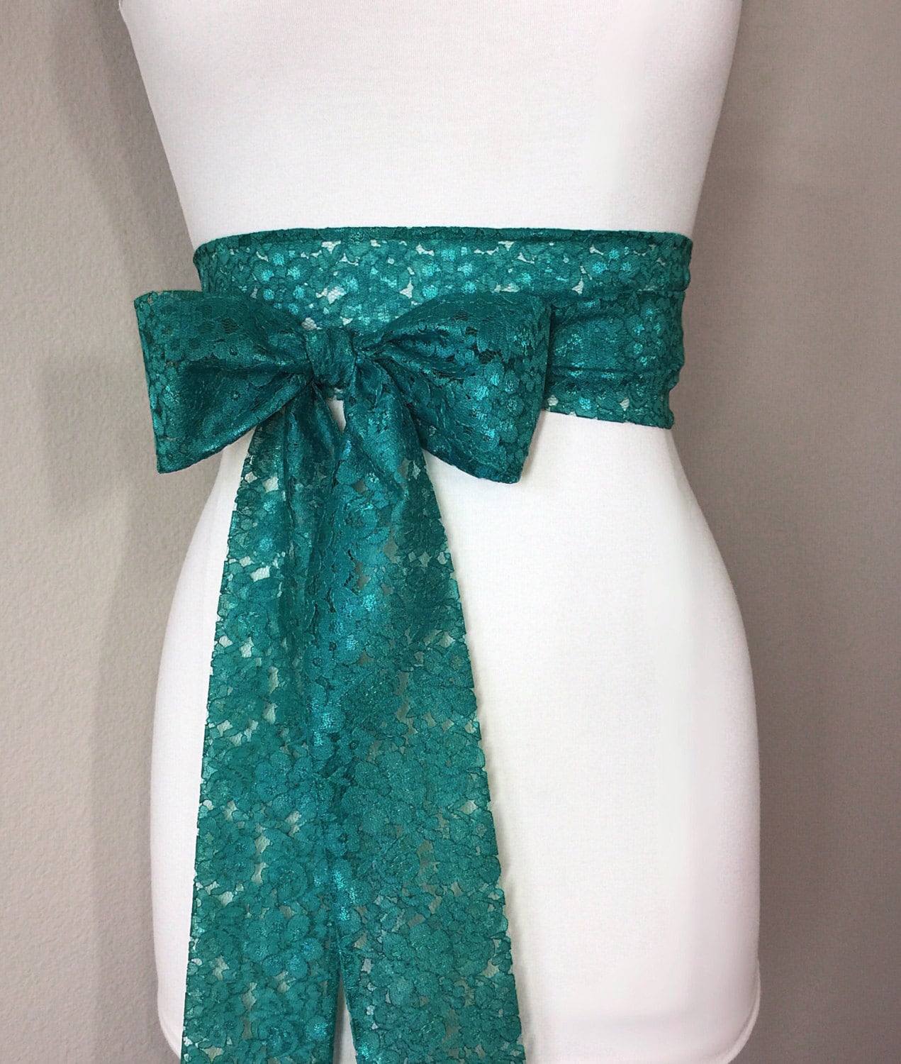 Emerald Lace Sash, Extra Long Wedding Dress Sash, Emerald Green Lace Sash, Emerald Wedding Gown Sash, Long Sash Emerald Green, Satin Swank