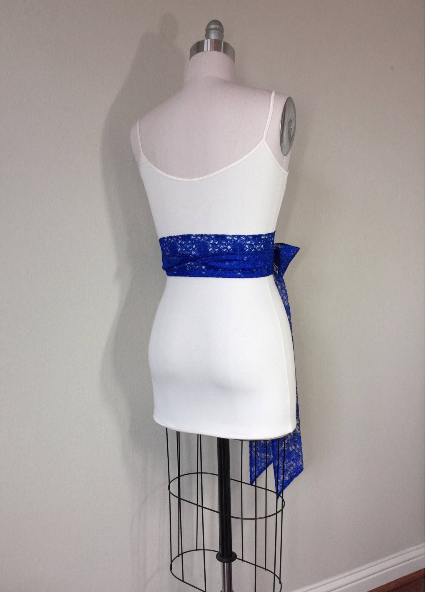 Royal Blue Lace Sash, Royal Lace Sash, Extra Long Wedding Dress Sash, Royal Blue Bridal Sash, Long Length Lace Wrap Belt, Satin Swank