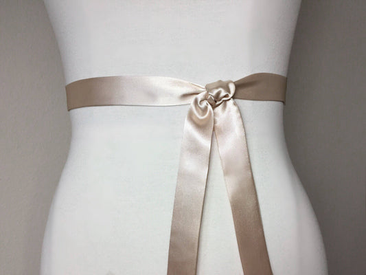 Extra Narrow Champagne Sash, Champagne Satin Sash Belt, Skinny Sash Belt, Narrow Champagne Sash, Thin Sash Belt, Satin Champagne Satin Swank