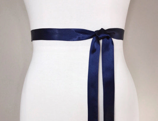 Extra Narrow Navy Sash, Navy Satin Sash Belt, Skinny Sash Belt, Narrow Navy Sash, Thin Sash Belt, Satin Navy Sash Belt, Satin Swank
