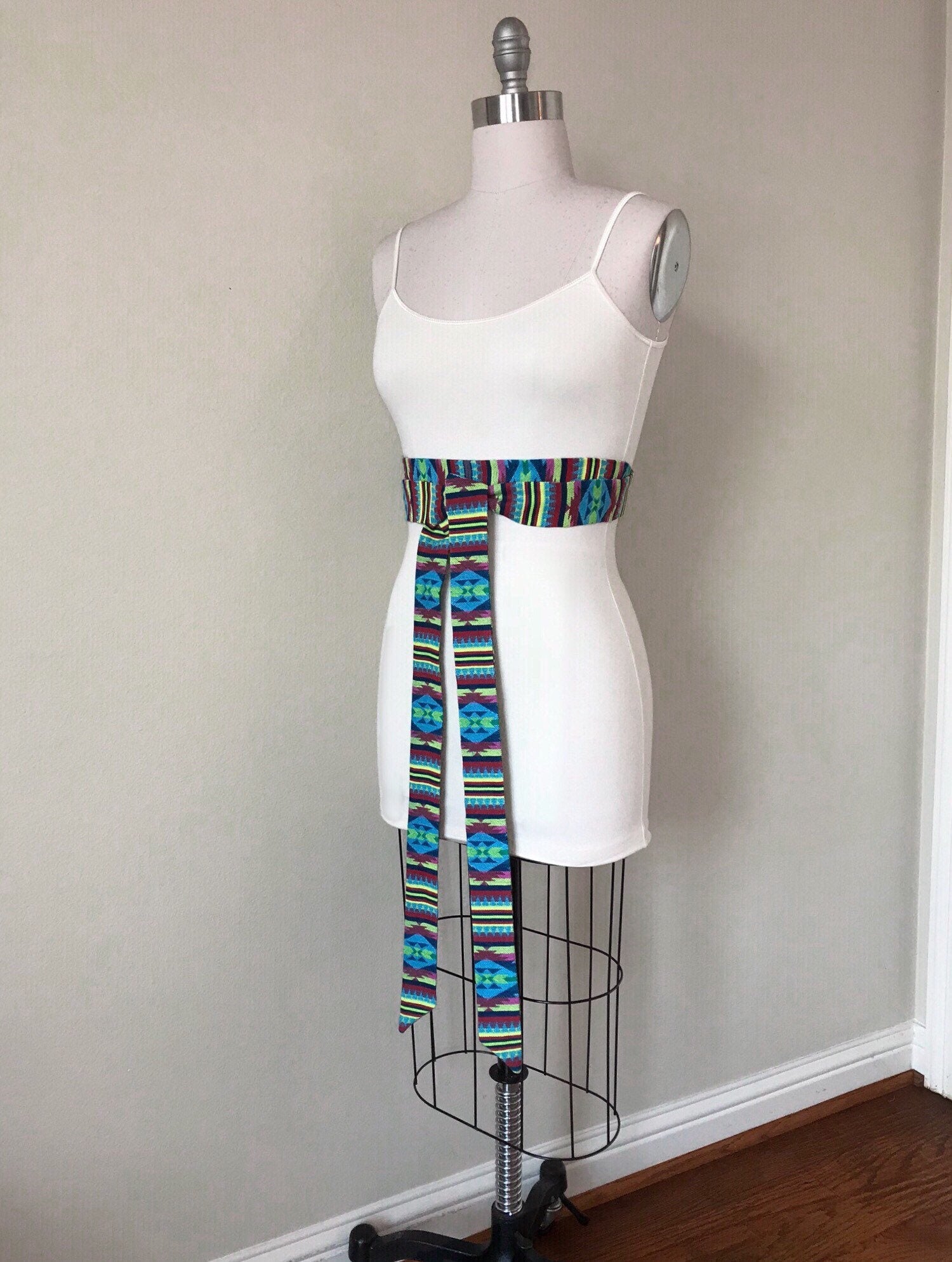 Navajo Print Sash Belt, Tribal Print Sash, Native American Belt, Boho Woven Ethnic Sash, Aztec Print Sash, Bohemian Wrap Belt, Satin Swank