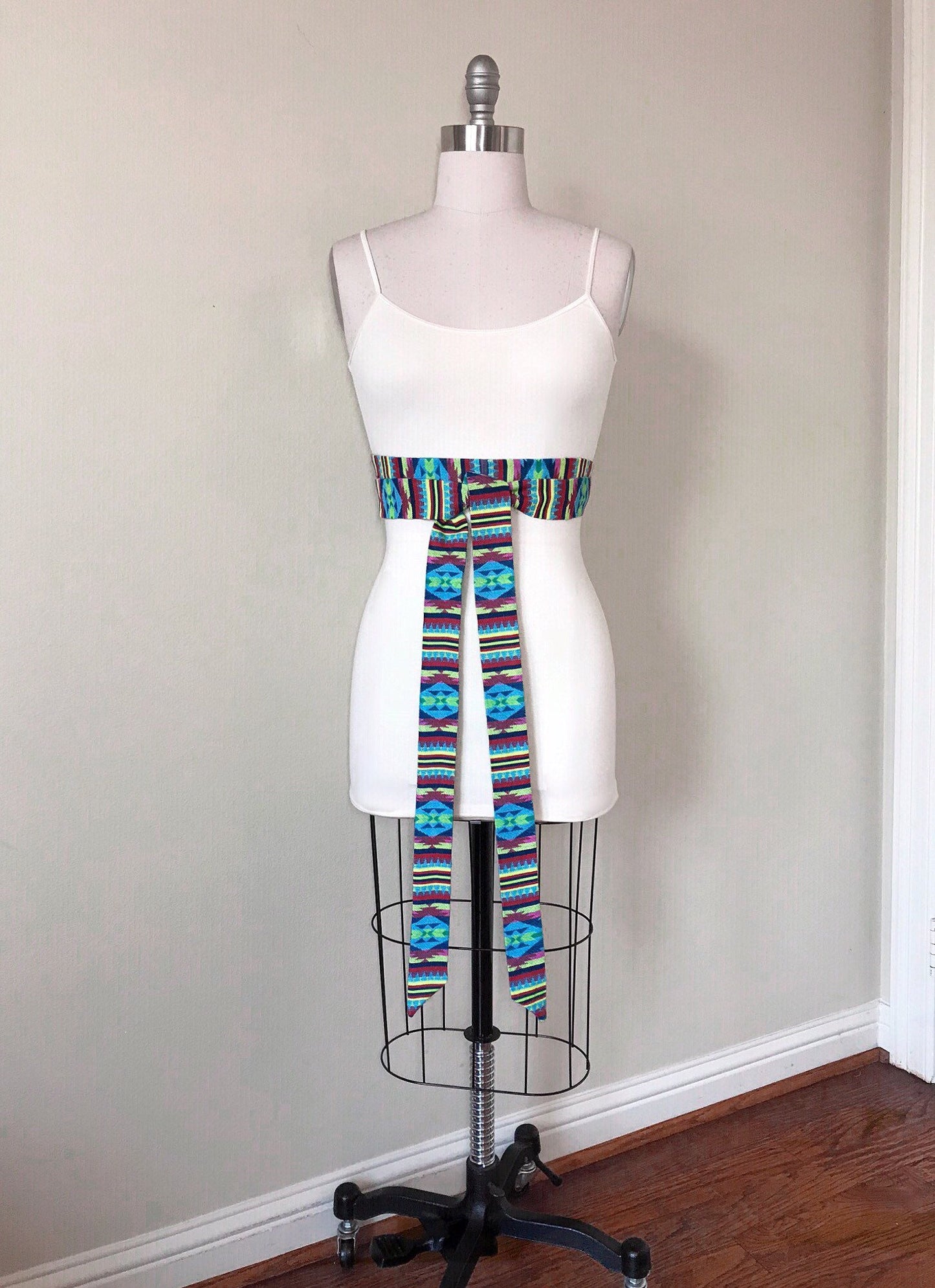 Navajo Print Sash Belt, Tribal Print Sash, Native American Belt, Boho Woven Ethnic Sash, Aztec Print Sash, Bohemian Wrap Belt, Satin Swank