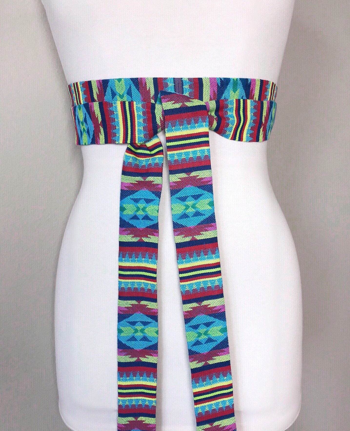 Navajo Print Sash Belt, Tribal Print Sash, Native American Belt, Boho Woven Ethnic Sash, Aztec Print Sash, Bohemian Wrap Belt, Satin Swank