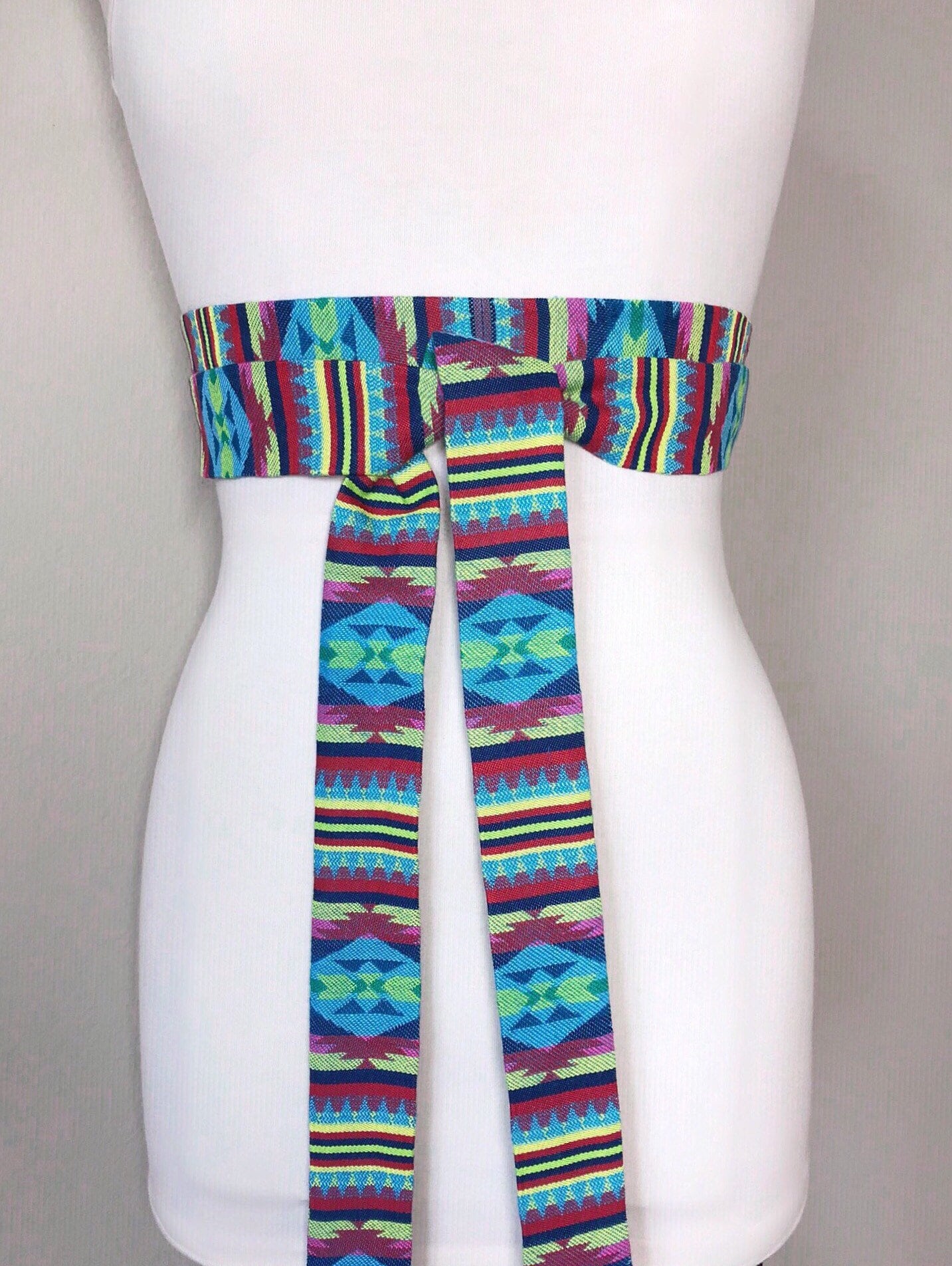 Navajo Print Sash Belt, Tribal Print Sash, Native American Belt, Boho Woven Ethnic Sash, Aztec Print Sash, Bohemian Wrap Belt, Satin Swank