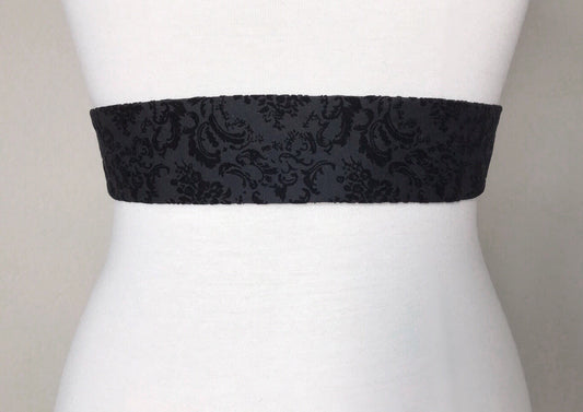 Narrow Flocked Velvet Sash, Black Sash Belt in Flocked Velvet Damask, Velvet Flocked Sash, Velvet Accessories, Flocked Denim, Satin Swank