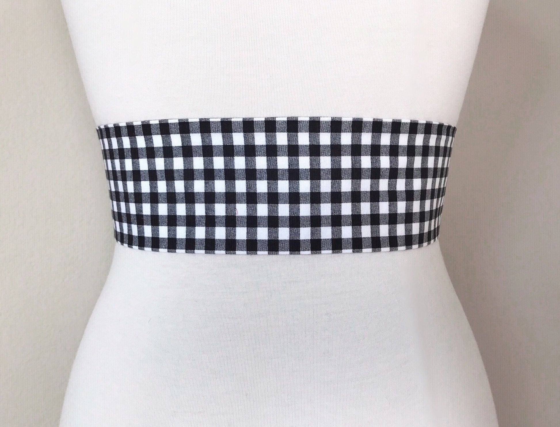 Mini Buffalo Plaid in Black & White, Gingham Plaid Sash, Black White Checkered Sash, Black White Sash Belt, Black Gingham Belt, Satin Swank