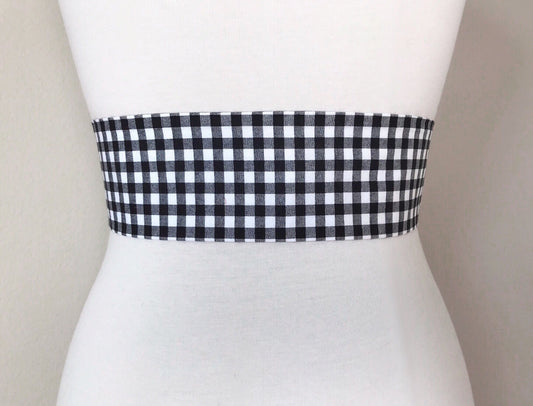 Mini Buffalo Plaid in Black & White, Gingham Plaid Sash, Black White Checkered Sash, Black White Sash Belt, Black Gingham Belt, Satin Swank