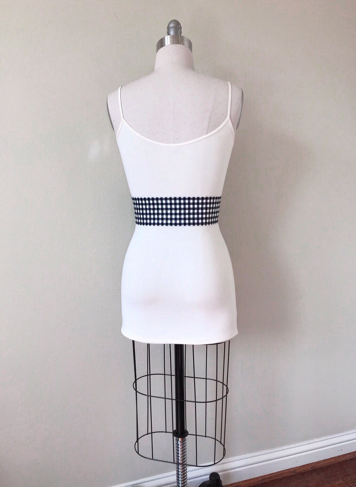 Mini Buffalo Plaid in Black & White, Gingham Plaid Sash, Black White Checkered Sash, Black White Sash Belt, Black Gingham Belt, Satin Swank