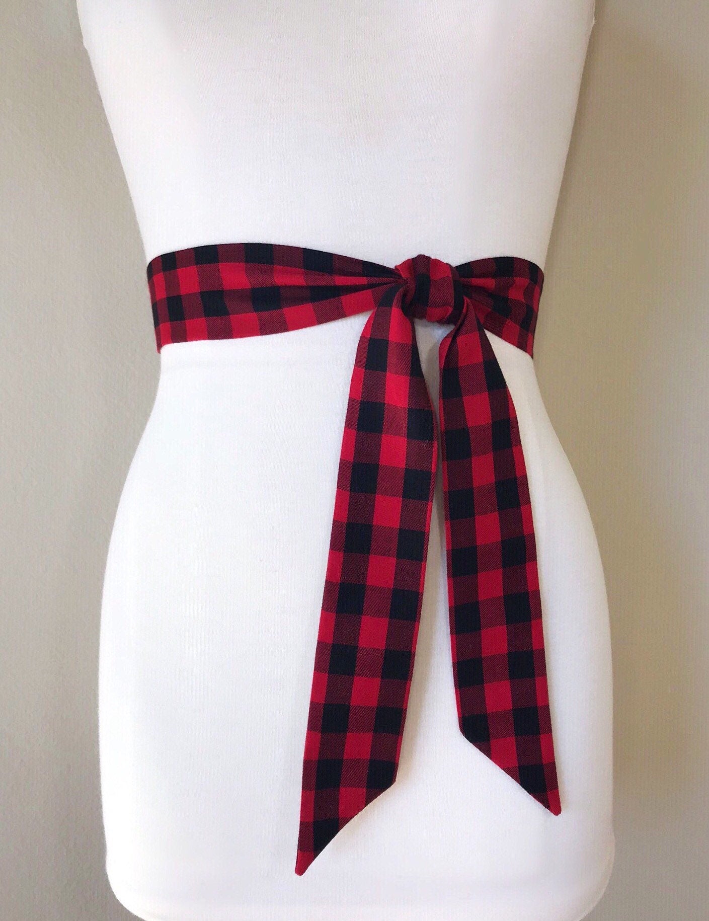 Narrow Buffalo Plaid Sash, Red & Black Buffalo Plaid Sash Belt, Red and Black Checkered Sash, Black and Red Plaid Sash Belt, Satin Swank