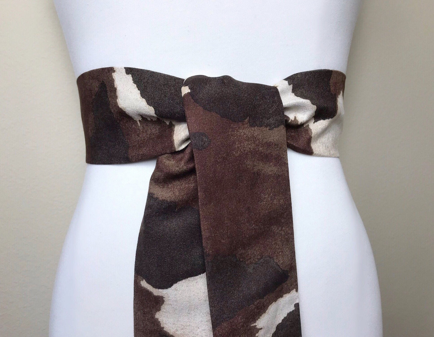 Wide Brown Cow Print Sash in Micro Suede, Brown & Cream Sash, Brown Cow Belt, Cow Sash Belt, Brown Cow Western Accessories, Satin Swank