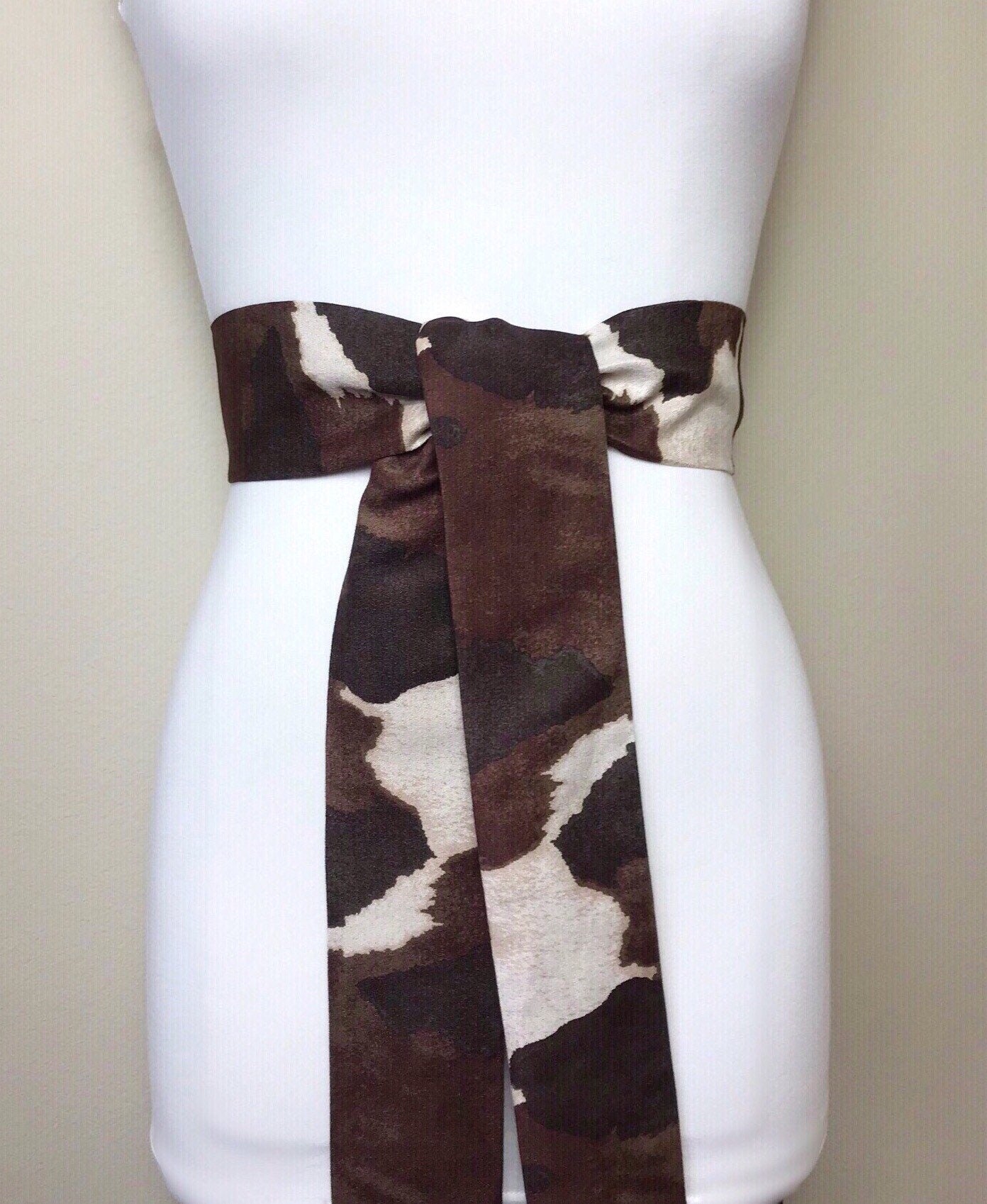Wide Brown Cow Print Sash in Micro Suede, Brown & Cream Sash, Brown Cow Belt, Cow Sash Belt, Brown Cow Western Accessories, Satin Swank