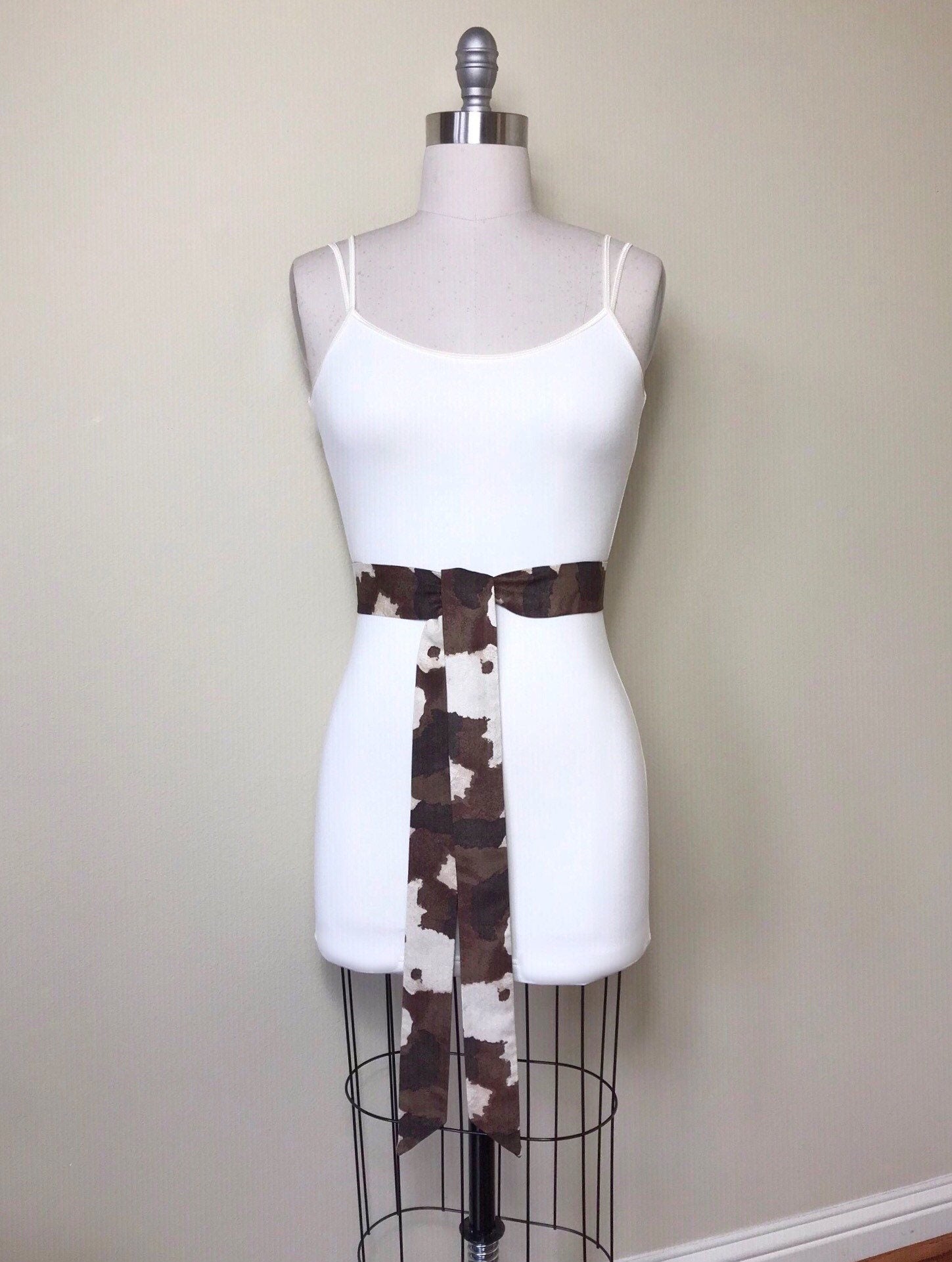 Narrow Brown Cow Print Sash in Micro Suede, Brown & Cream Sash, Brown Cow Belt, Cow Sash Belt, Brown Cow Western Accessories, Satin Swank