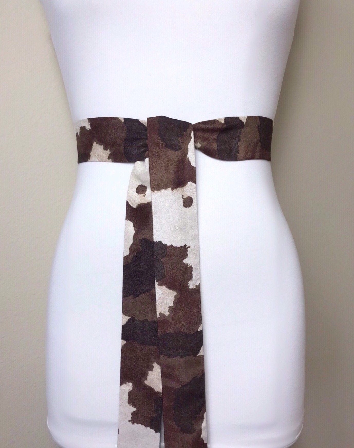 Narrow Brown Cow Print Sash in Micro Suede, Brown & Cream Sash, Brown Cow Belt, Cow Sash Belt, Brown Cow Western Accessories, Satin Swank