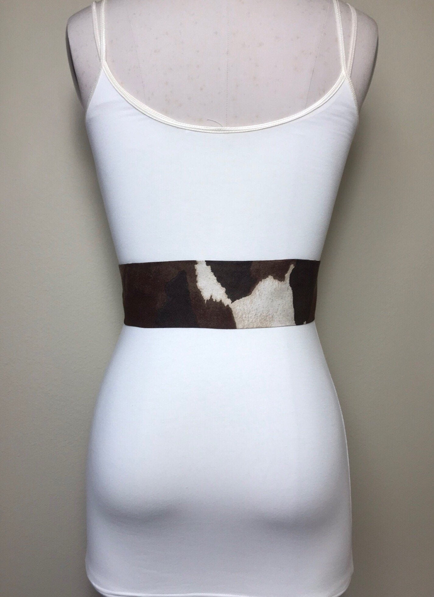 Wide Brown Cow Print Sash in Micro Suede, Brown & Cream Sash, Brown Cow Belt, Cow Sash Belt, Brown Cow Western Accessories, Satin Swank