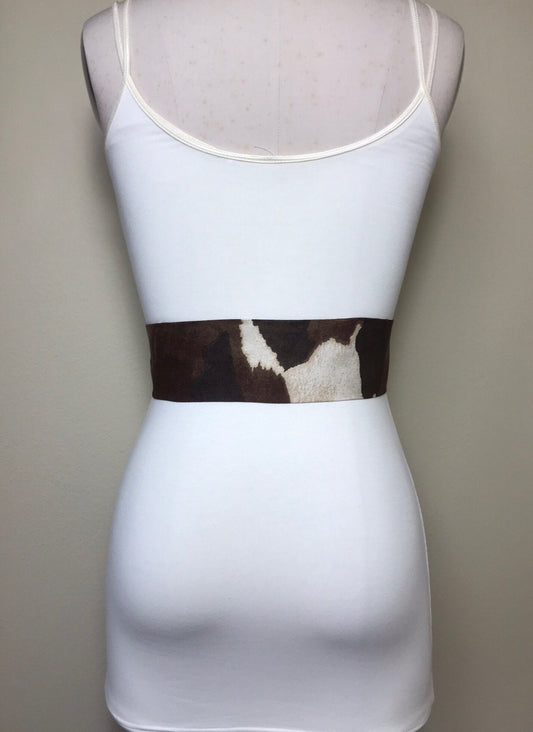 Wide Brown Cow Print Sash in Micro Suede, Brown & Cream Sash, Brown Cow Belt, Cow Sash Belt, Brown Cow Western Accessories, Satin Swank