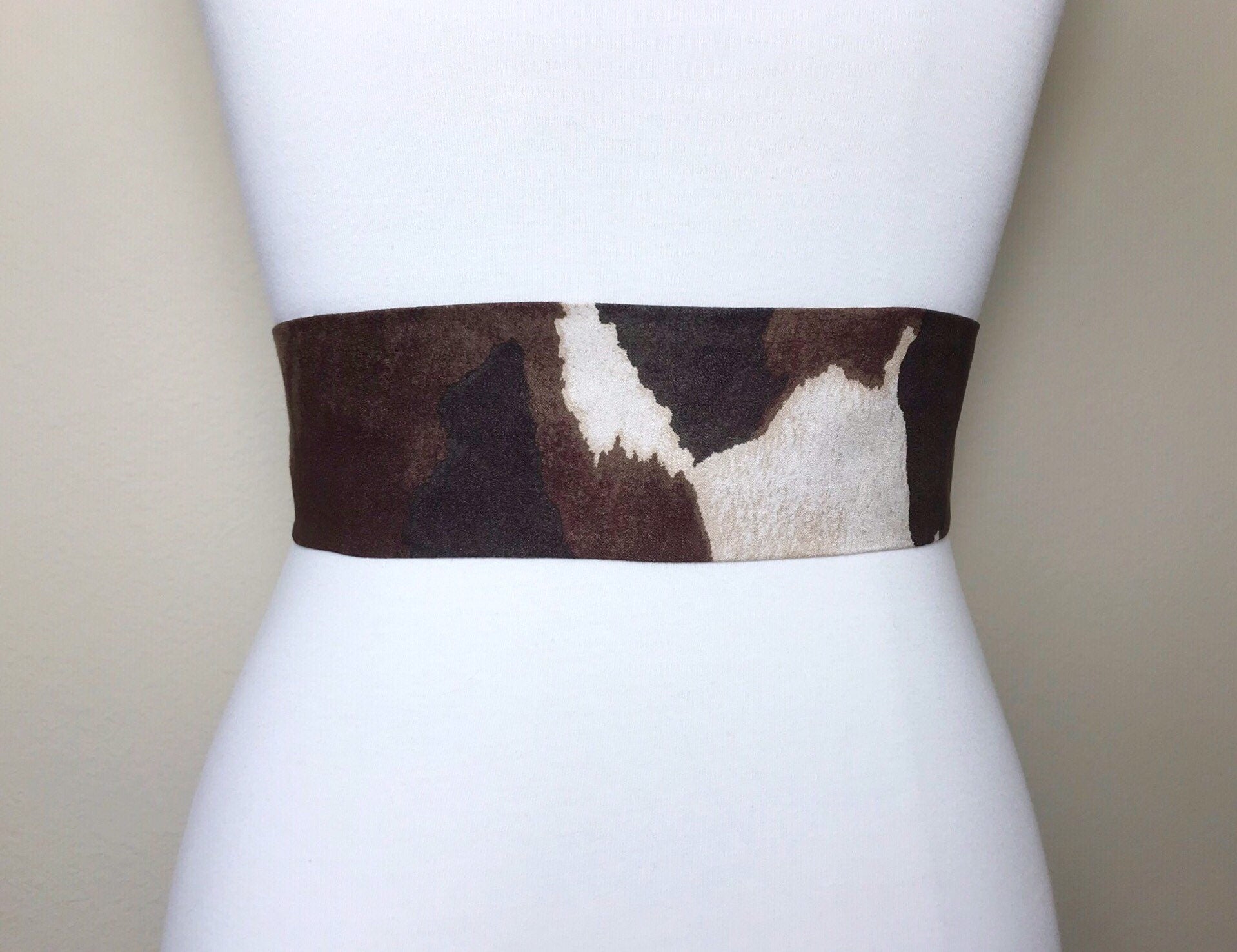 Wide Brown Cow Print Sash in Micro Suede, Brown & Cream Sash, Brown Cow Belt, Cow Sash Belt, Brown Cow Western Accessories, Satin Swank