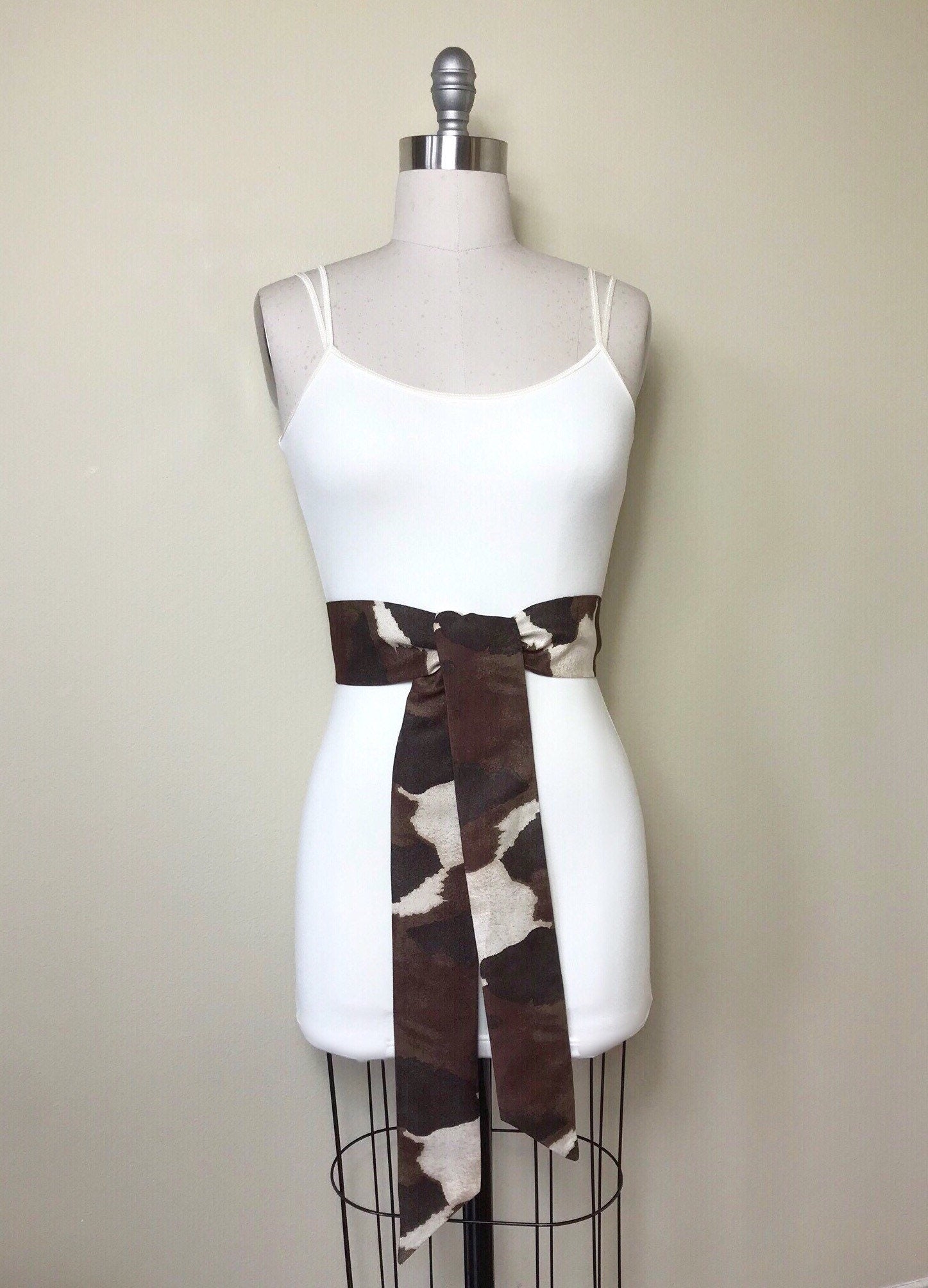 Wide Brown Cow Print Sash in Micro Suede, Brown & Cream Sash, Brown Cow Belt, Cow Sash Belt, Brown Cow Western Accessories, Satin Swank