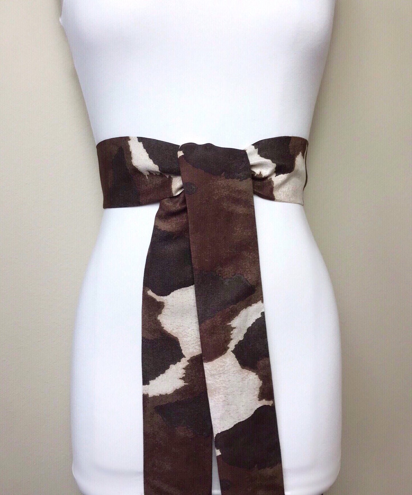 Wide Brown Cow Print Sash in Micro Suede, Brown & Cream Sash, Brown Cow Belt, Cow Sash Belt, Brown Cow Western Accessories, Satin Swank