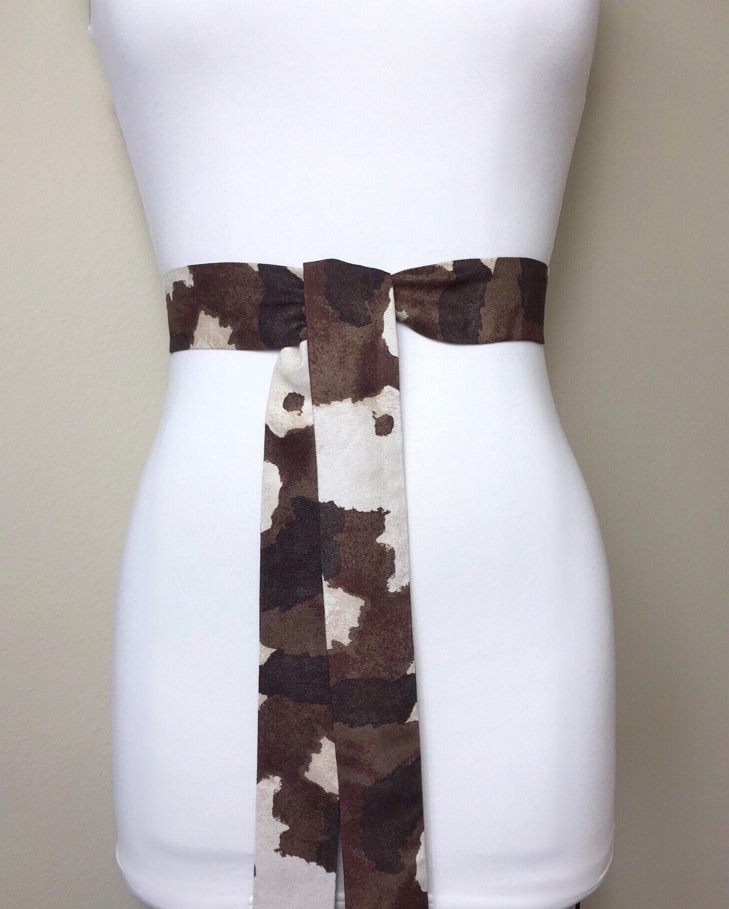 Narrow Brown Cow Print Sash in Micro Suede, Brown & Cream Sash, Brown Cow Belt, Cow Sash Belt, Brown Cow Western Accessories, Satin Swank