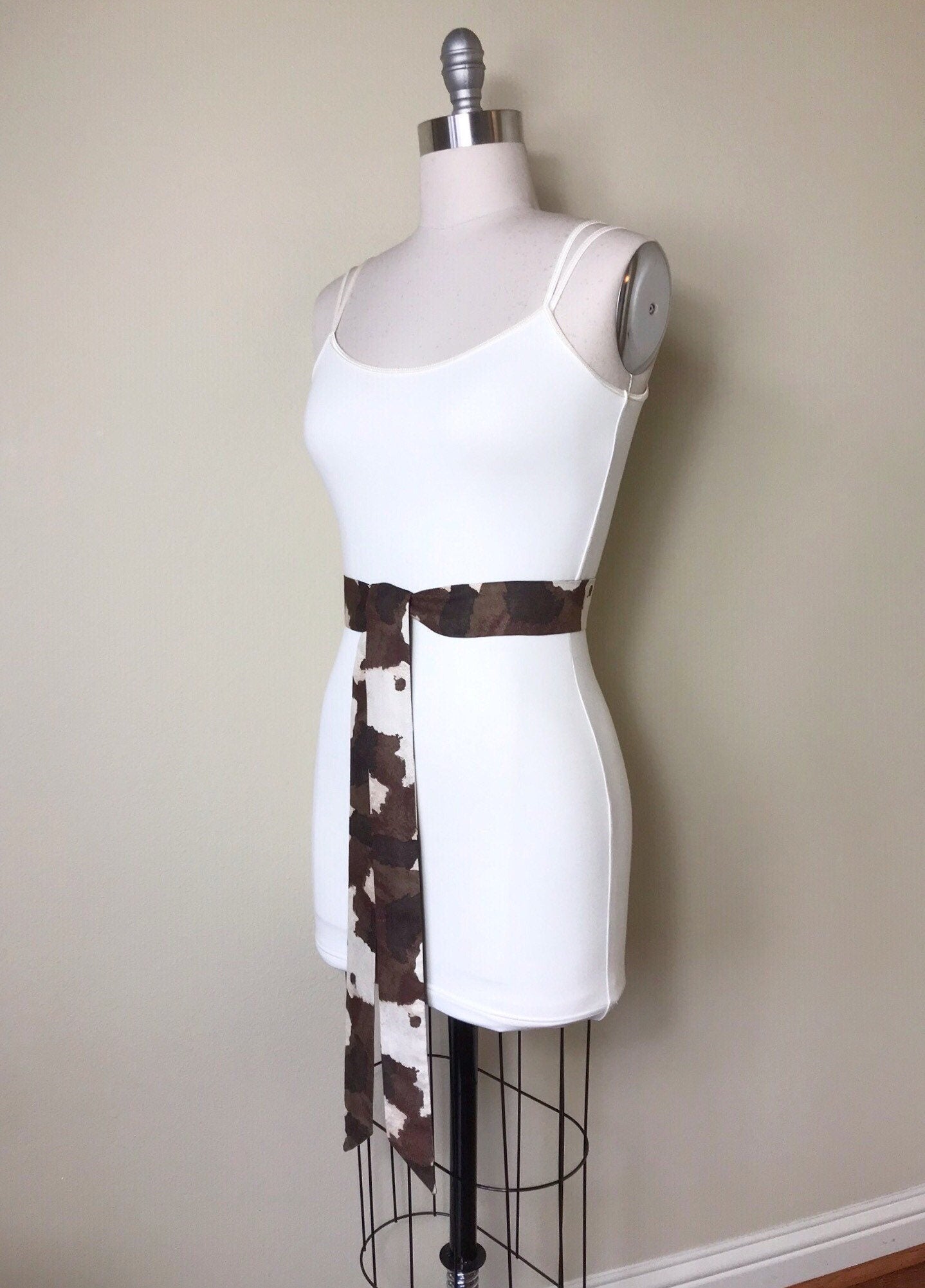 Narrow Brown Cow Print Sash in Micro Suede, Brown & Cream Sash, Brown Cow Belt, Cow Sash Belt, Brown Cow Western Accessories, Satin Swank