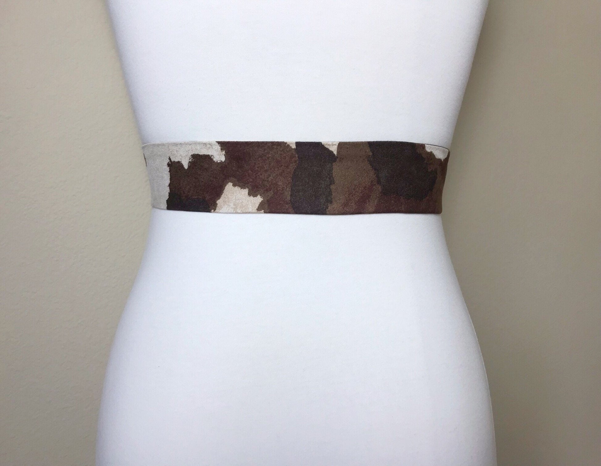 Narrow Brown Cow Print Sash in Micro Suede, Brown & Cream Sash, Brown Cow Belt, Cow Sash Belt, Brown Cow Western Accessories, Satin Swank