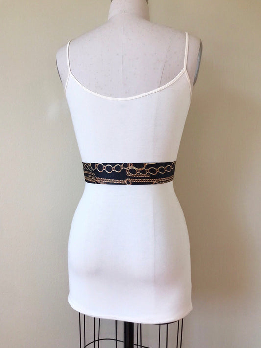 Narrow Black & Gold Chain Sash Belt, Black and Gold Sash, Gold Chain Link Belt, Chain Link Sash, Black and Gold Dress Sash, Satin Swank