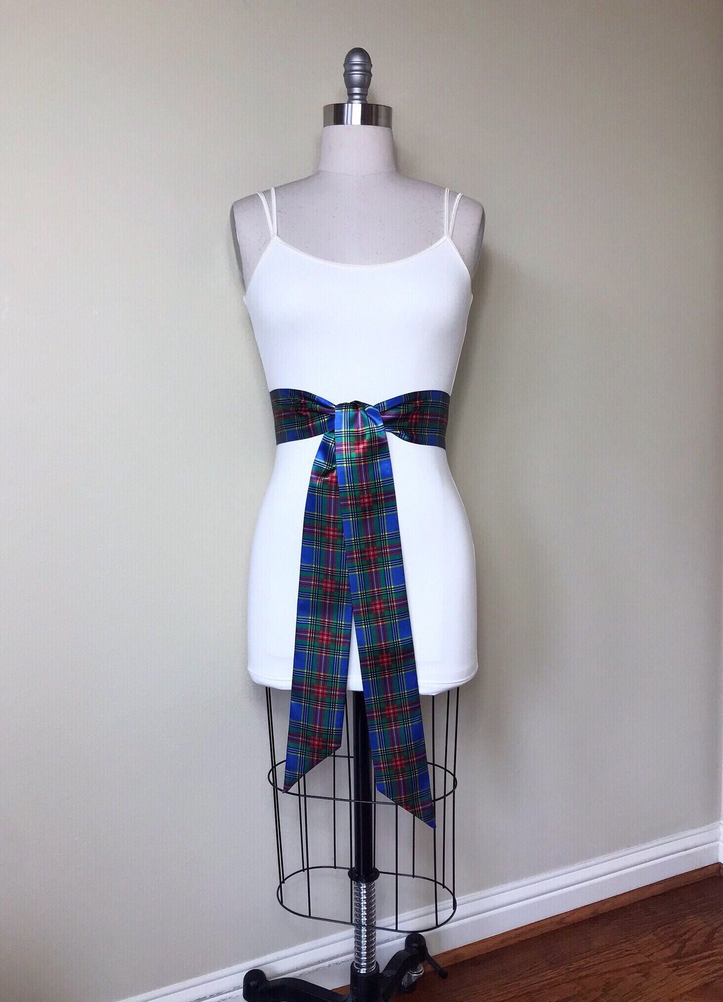 MacBeth Tartan Sash, Scottish Tartan Belt, Blue & Red Plaid Sash Belt, Clan MacBeth Tartan Accessories, Blue and Red Satin Sash, Satin Swank