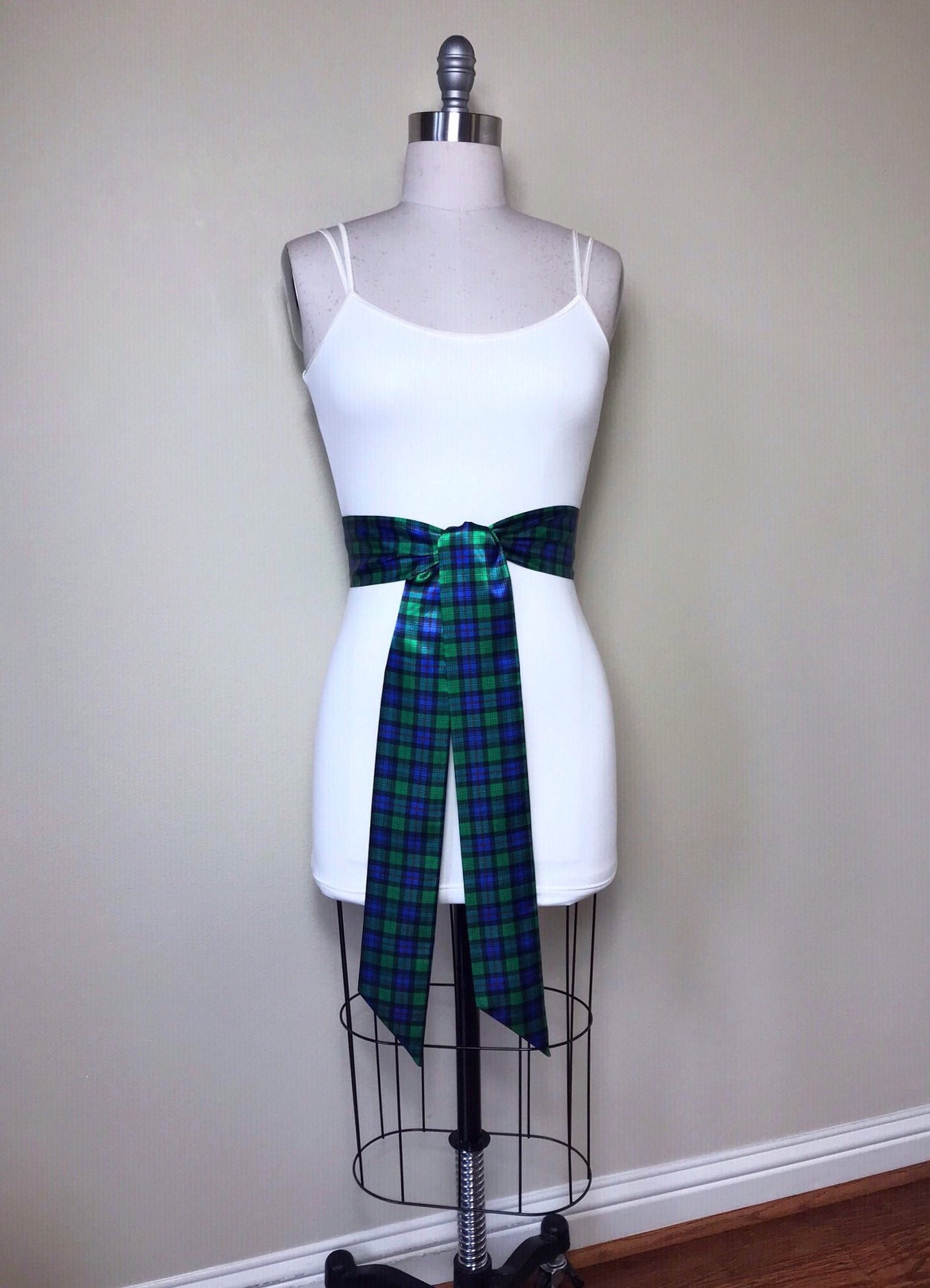 MacKenzie Tartan Sash, Scottish Tartan Belt, Green & Blue Plaid Sash Belt, Clan MacKenzie Tartan Accessories, Green Plaid Sash, Satin Swank