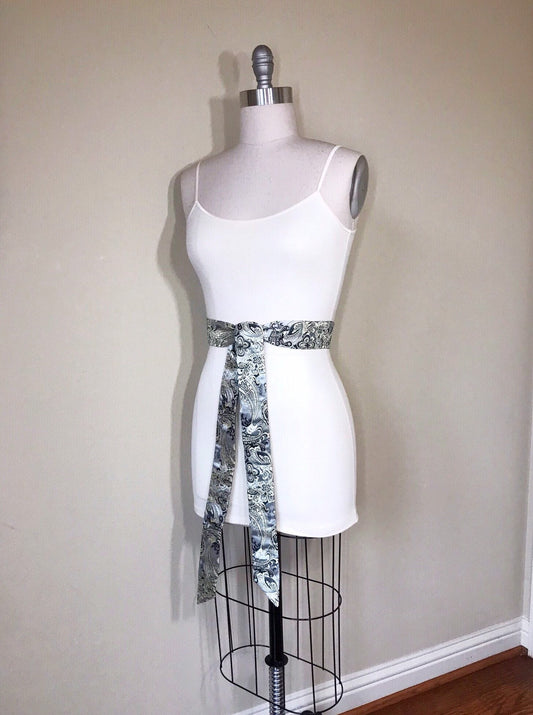 Silver & Gold Chinese Brocade Sash, Silver Sash in Satin Brocade, Silver Obi Belt, Asian Brocade Sash, Silver Kimono Sash Belt, Satin Swank