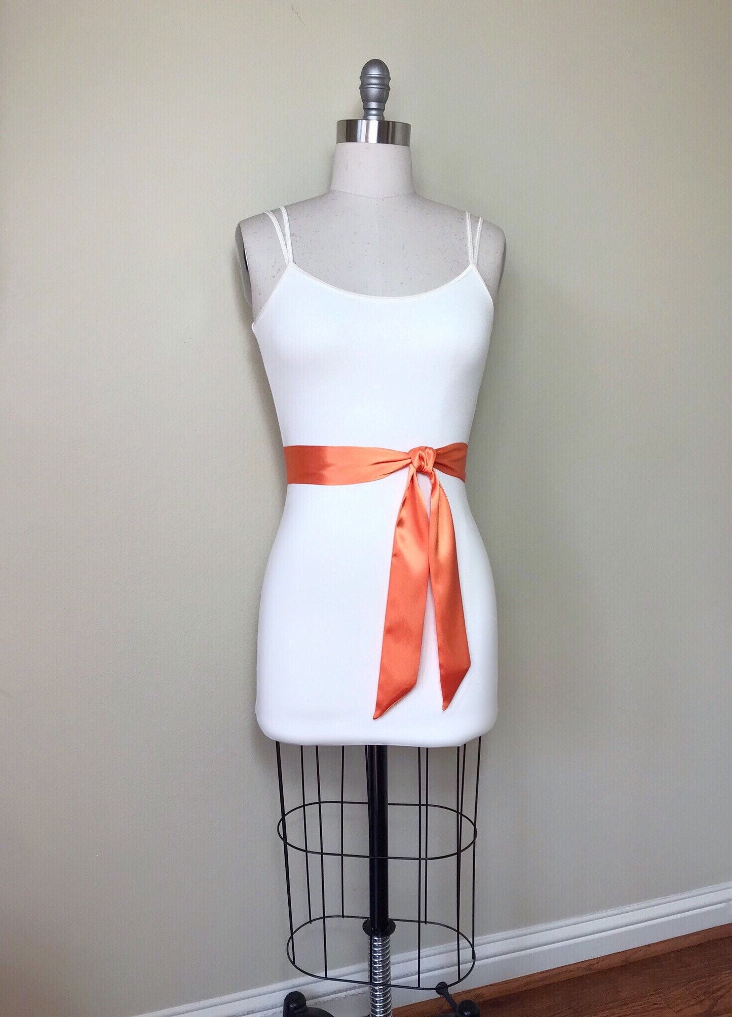 Narrow Light Orange Sash Belt, Light Orange Satin Sash, Narrow Orange Dress Sash, Orange Wedding Sash, Orange Satin Sash Belt, Satin Swank