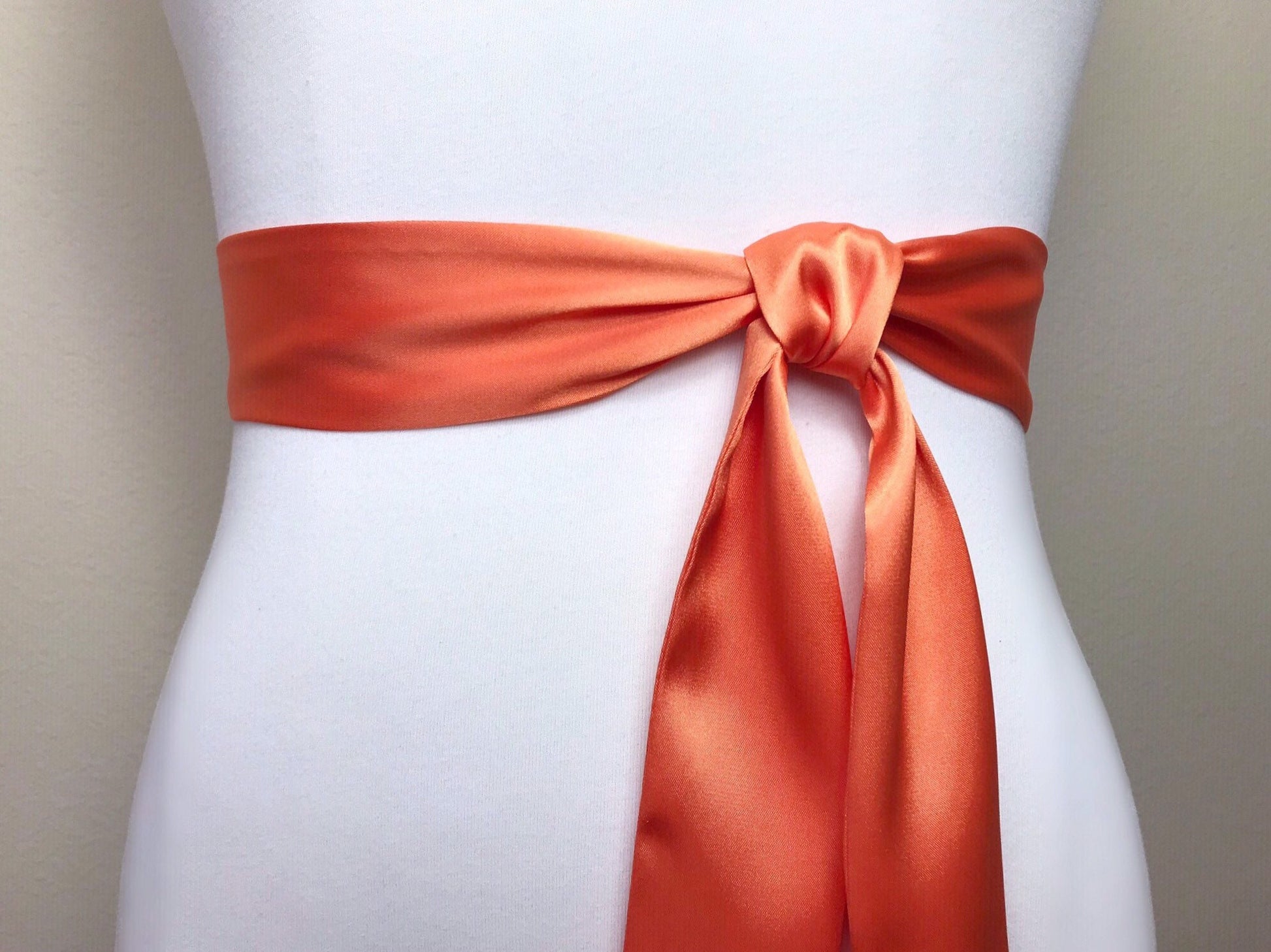 Narrow Light Orange Sash Belt, Light Orange Satin Sash, Narrow Orange Dress Sash, Orange Wedding Sash, Orange Satin Sash Belt, Satin Swank